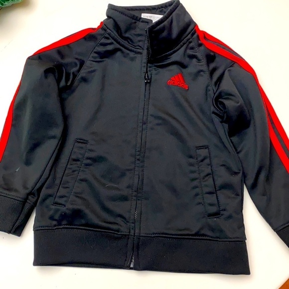 Child’s Adidas Black and Red Zip Up Polyester Jacket Size 24 Months - Picture 1 of 6